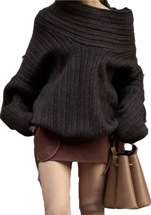 Women's Off The Shoulder Sweater Oversized Batwing Long Sleeve Loose Chunky Knit Pullover Sweaters Top