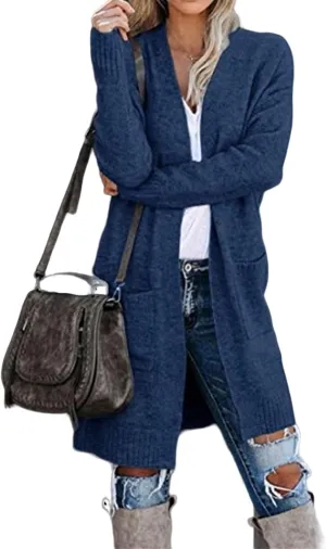 Womens Open Front Cardigan Casual Loose Button Down Cable Knit Long Sleeve Sweater Lightweight Sweater Coats