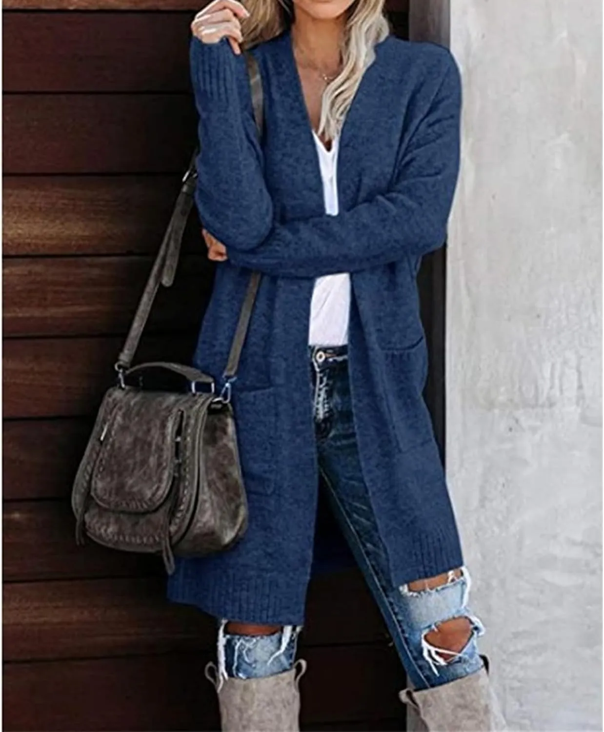 Womens Open Front Cardigan Casual Loose Button Down Cable Knit Long Sleeve Sweater Lightweight Sweater Coats