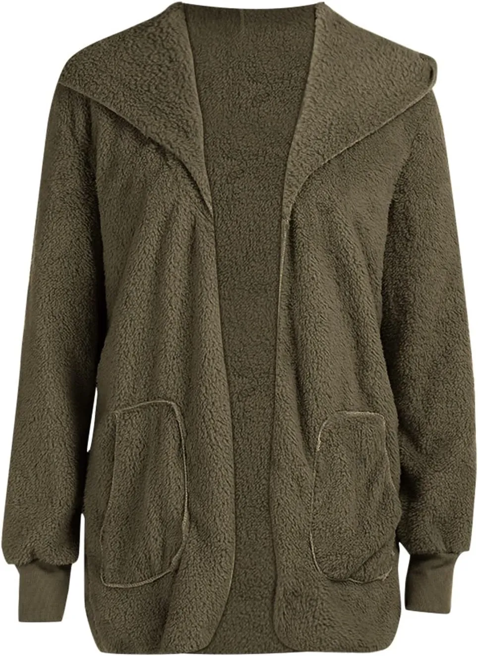 Womens Open Front Cardigan Oversized Fleece Sherpa Jacket with Hooded Fluffy Fur Coats with Pockets