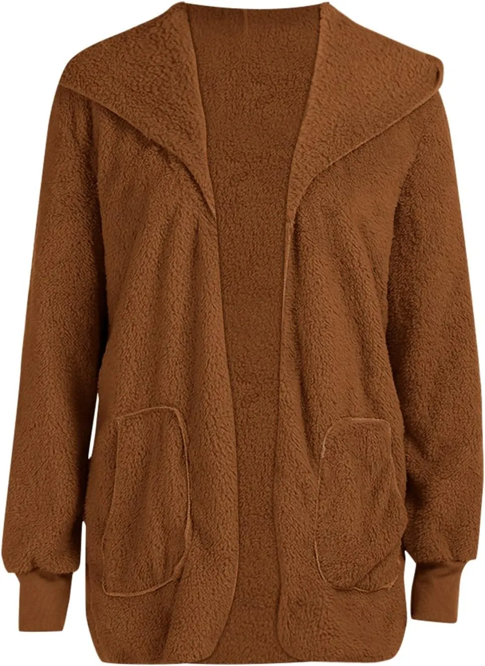 Womens Open Front Cardigan Oversized Fleece Sherpa Jacket with Hooded Fluffy Fur Coats with Pockets