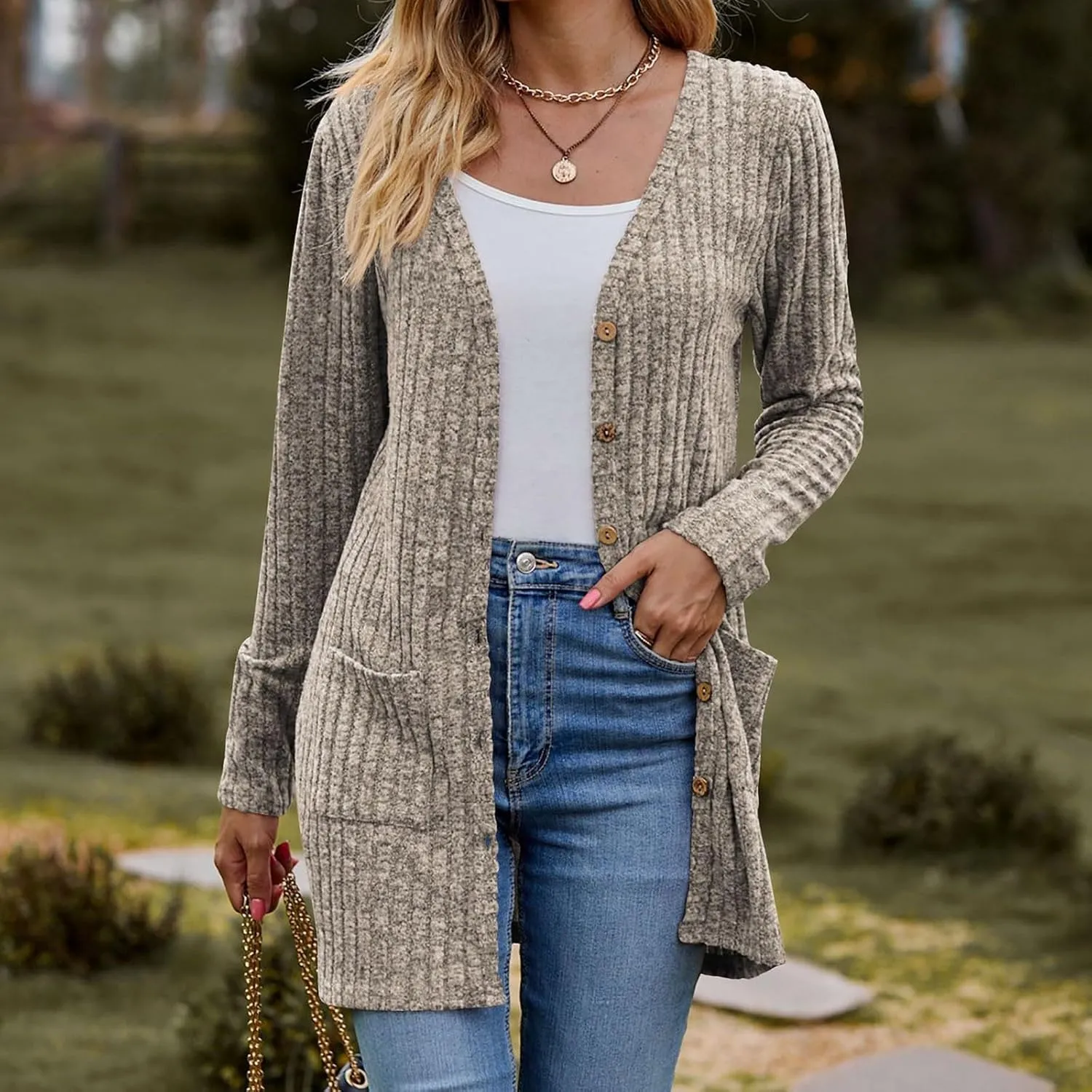 Women's Open Front Lightweight Cardigan 2024 Fall Casual Long Sleeve Knit Sweater Button Down Loose Outwear Coats