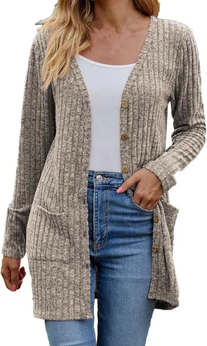 Women's Open Front Lightweight Cardigan 2024 Fall Casual Long Sleeve Knit Sweater Button Down Loose Outwear Coats
