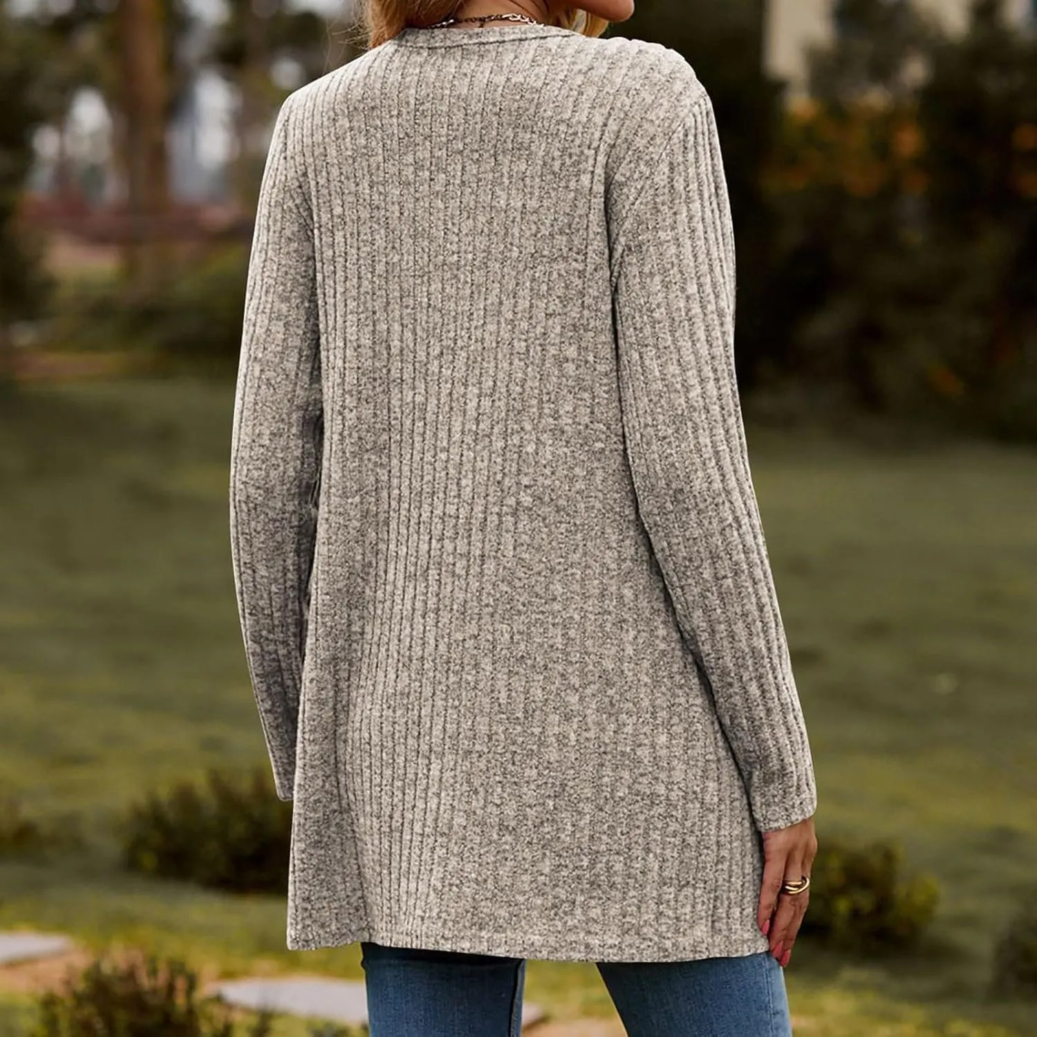 Women's Open Front Lightweight Cardigan 2024 Fall Casual Long Sleeve Knit Sweater Button Down Loose Outwear Coats