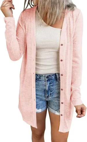 Women's Open Front Lightweight Cardigan Long Sleeve Button Down Loose Solid Outwear Sping Cardigans