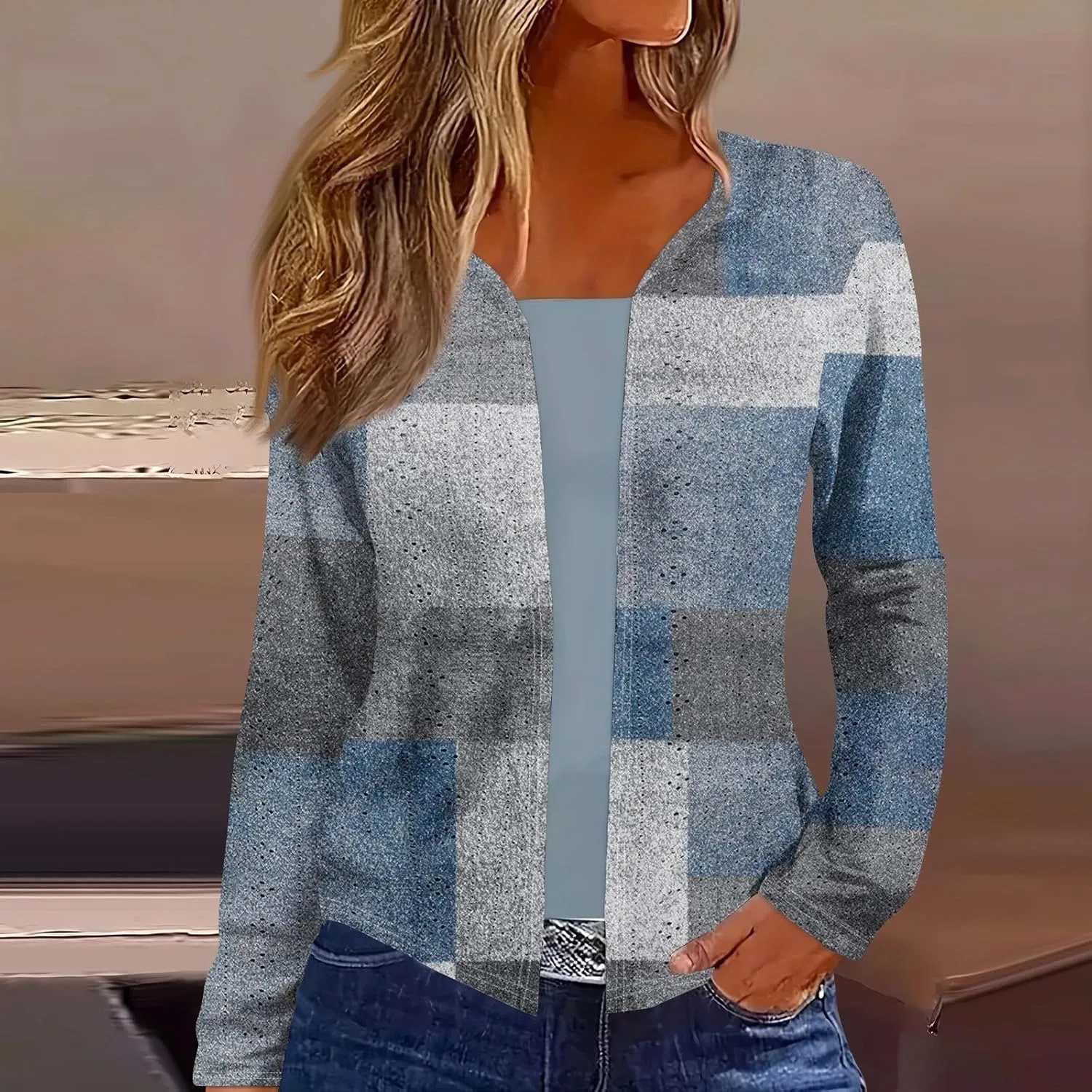 Womens Open Front Lightweight Cardigan Retro Print Long Sleeve Blouse Tops Coat Casual Duster Cardigan Jackets