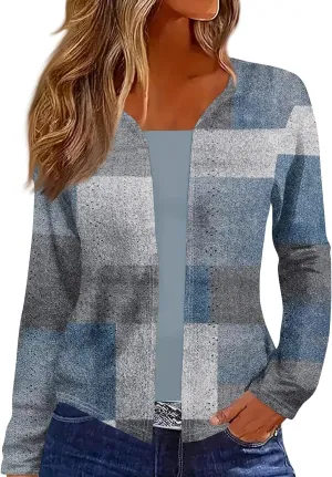 Womens Open Front Lightweight Cardigan Retro Print Long Sleeve Blouse Tops Coat Casual Duster Cardigan Jackets