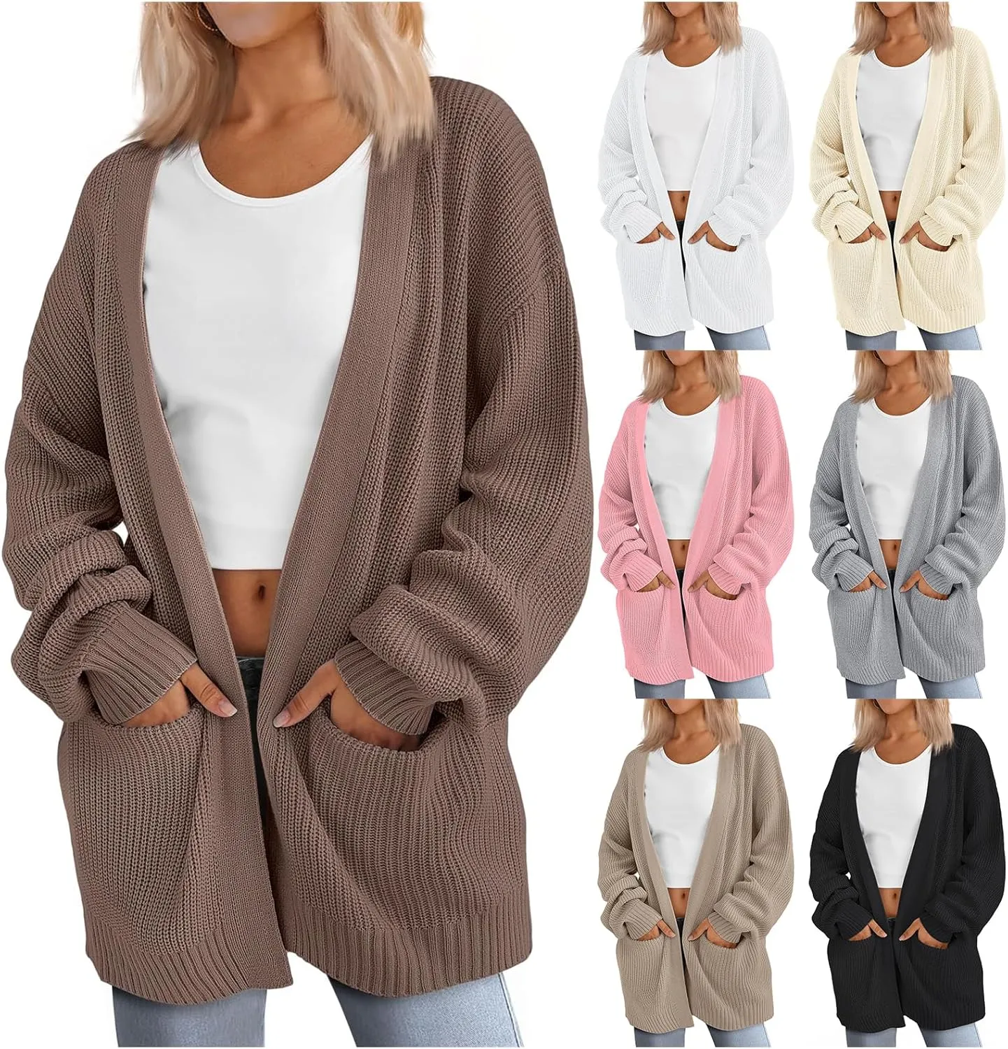 Womens Oversized Cardigans Long Sleeve Open Front Knit Sweaters Fall Trendy Jacket Clothes
