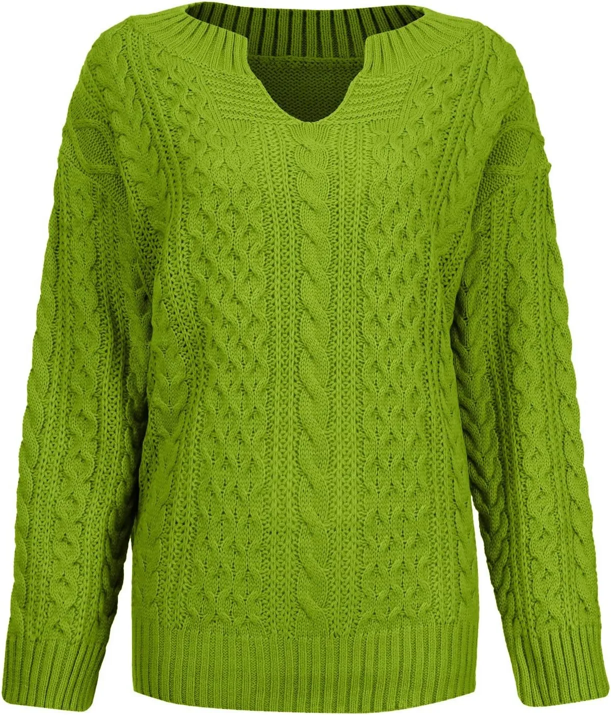 Women's Oversized Off Shoulder Cable Knit V Neck Long Sleeve Sweaters Pullover Loose Fitting Jumper Tops Plus Size