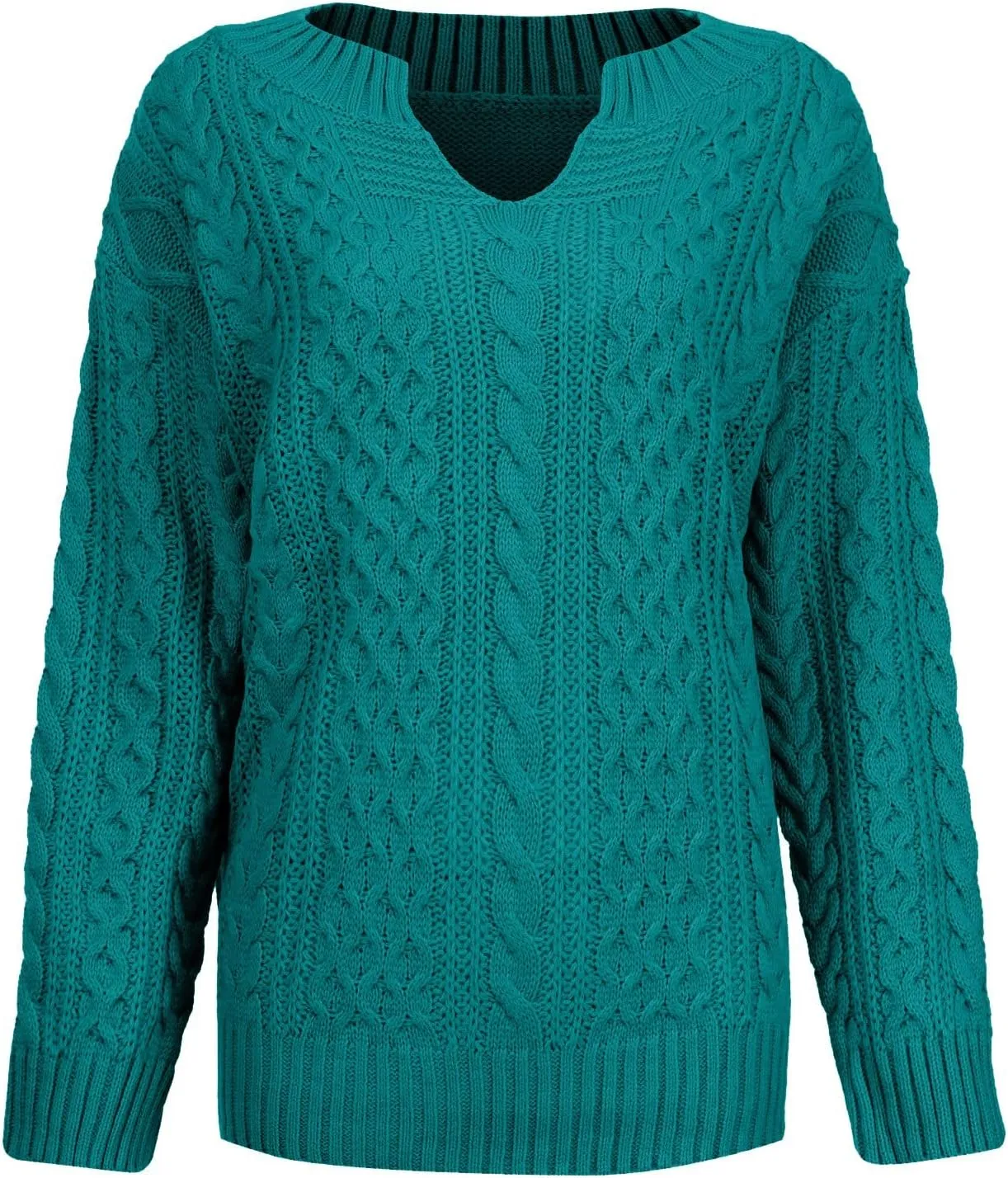 Women's Oversized Off Shoulder Cable Knit V Neck Long Sleeve Sweaters Pullover Loose Fitting Jumper Tops Plus Size
