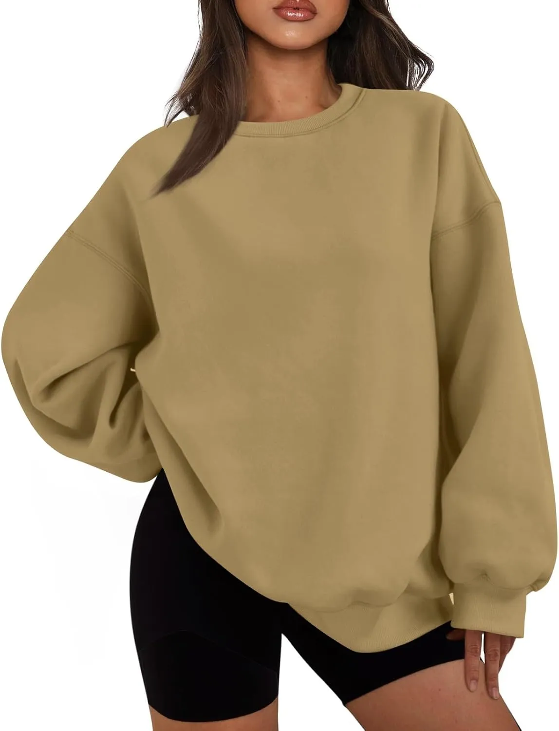Womens Oversized Sweatshirt Fleece Pullover Comfy Crew Neck Sweatshirt Trendy Y2k Winter Outfits Preppy Clothes