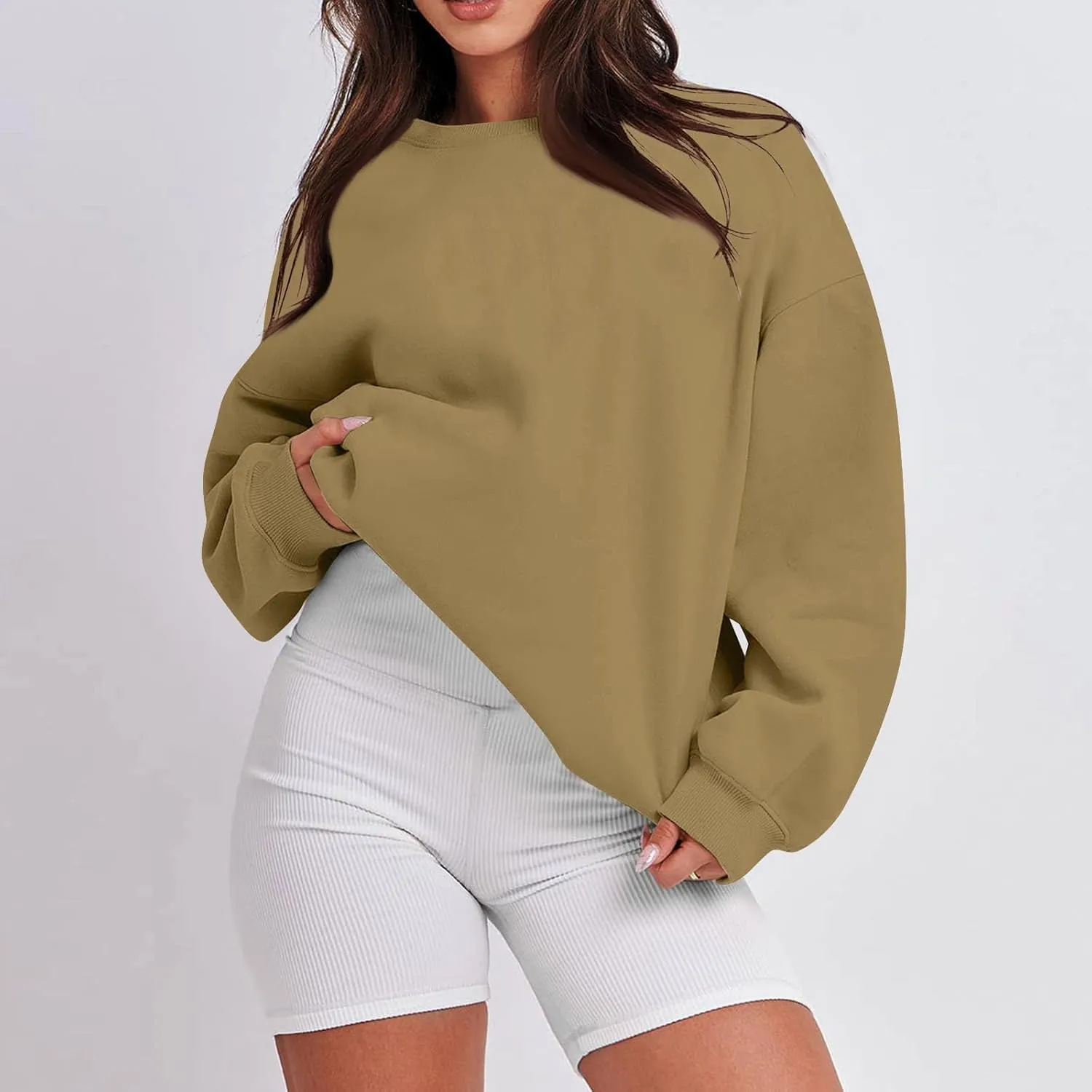 Womens Oversized Sweatshirt Fleece Pullover Comfy Crew Neck Sweatshirt Trendy Y2k Winter Outfits Preppy Clothes