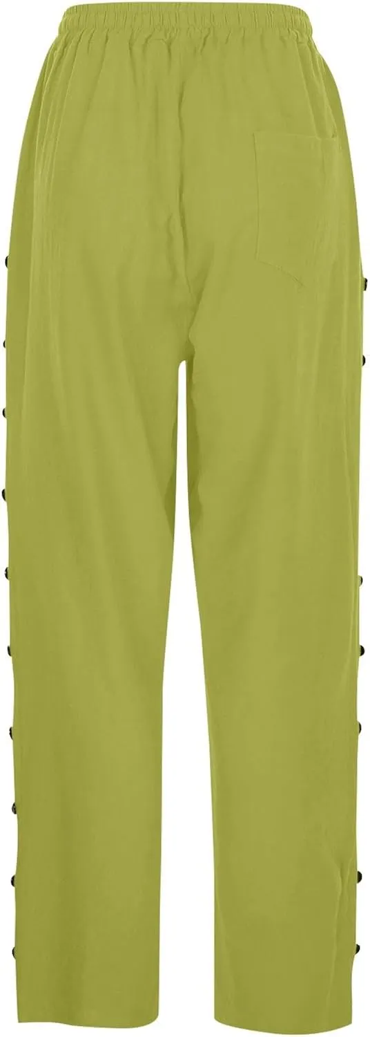 Women's Pants, Linen Casual Pants Straight Leg Trendy Peasant Plaid Cotton Stretchy