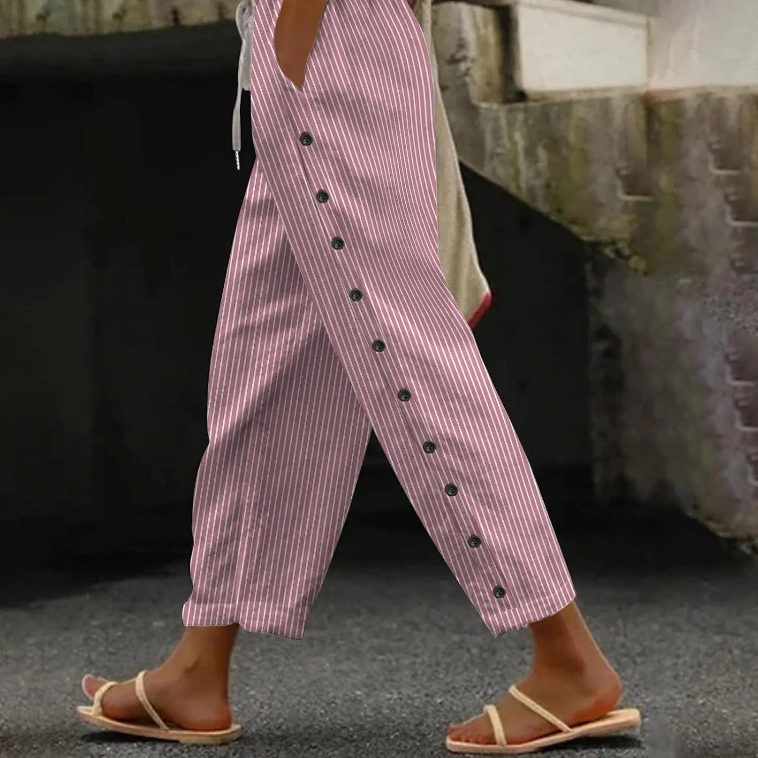 Women's Pants, Linen Casual Pants Straight Leg Trendy Peasant Plaid Cotton Stretchy