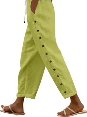 Women's Pants, Linen Casual Pants Straight Leg Trendy Peasant Plaid Cotton Stretchy