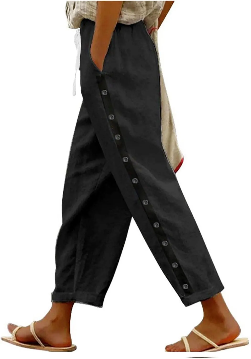 Women's Pants, Linen Casual Pants Straight Leg Trendy Peasant Plaid Cotton Stretchy