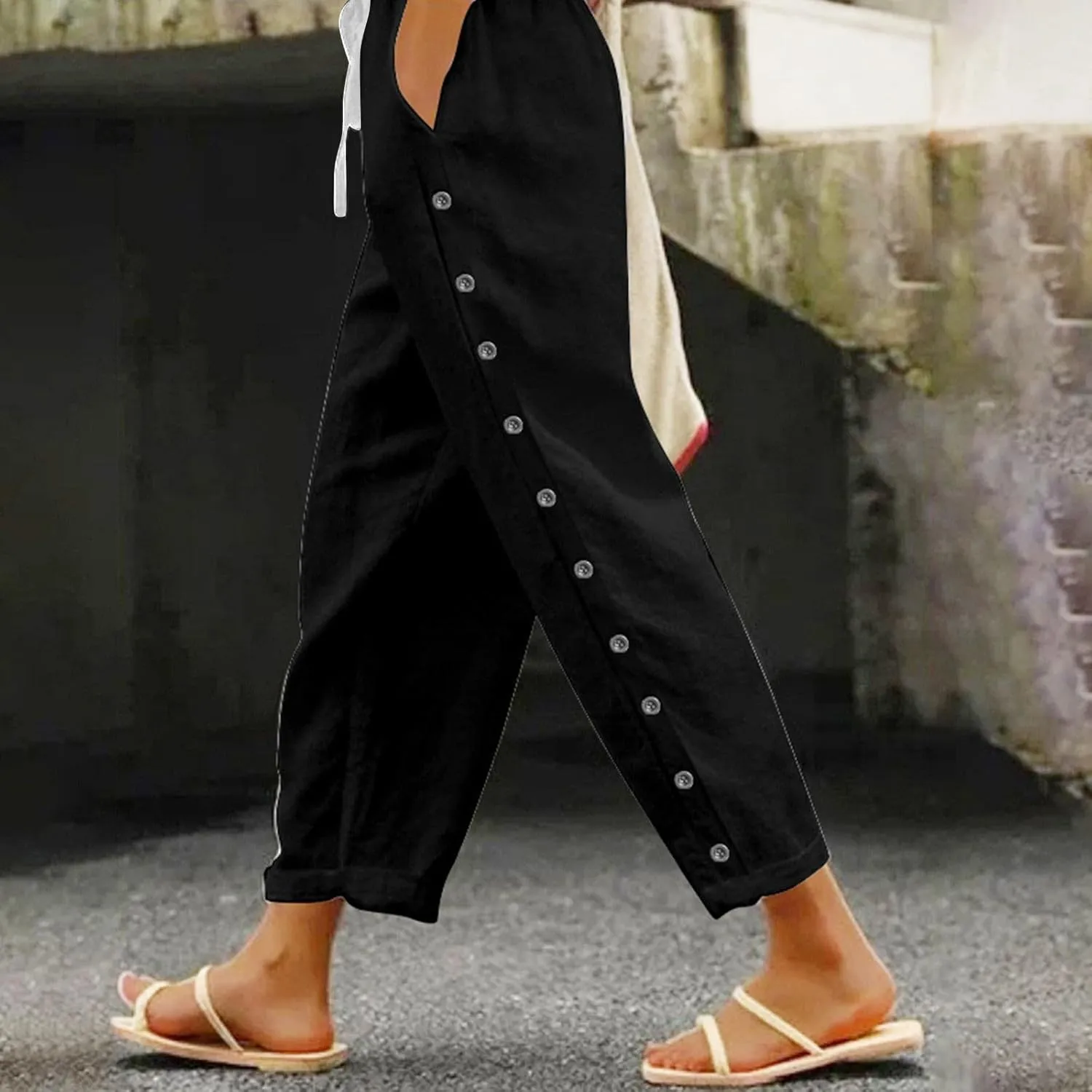 Women's Pants, Linen Casual Pants Straight Leg Trendy Peasant Plaid Cotton Stretchy