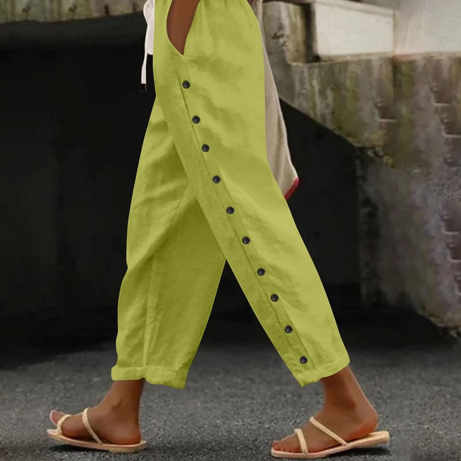 Women's Pants, Linen Casual Pants Straight Leg Trendy Peasant Plaid Cotton Stretchy