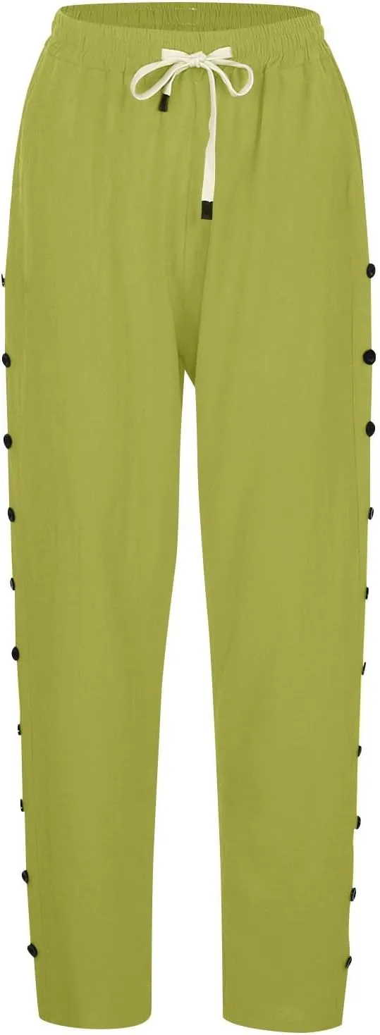 Women's Pants, Linen Casual Pants Straight Leg Trendy Peasant Plaid Cotton Stretchy