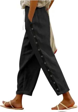 Women's Pants, Linen Casual Pants Straight Leg Trendy Peasant Plaid Cotton Stretchy
