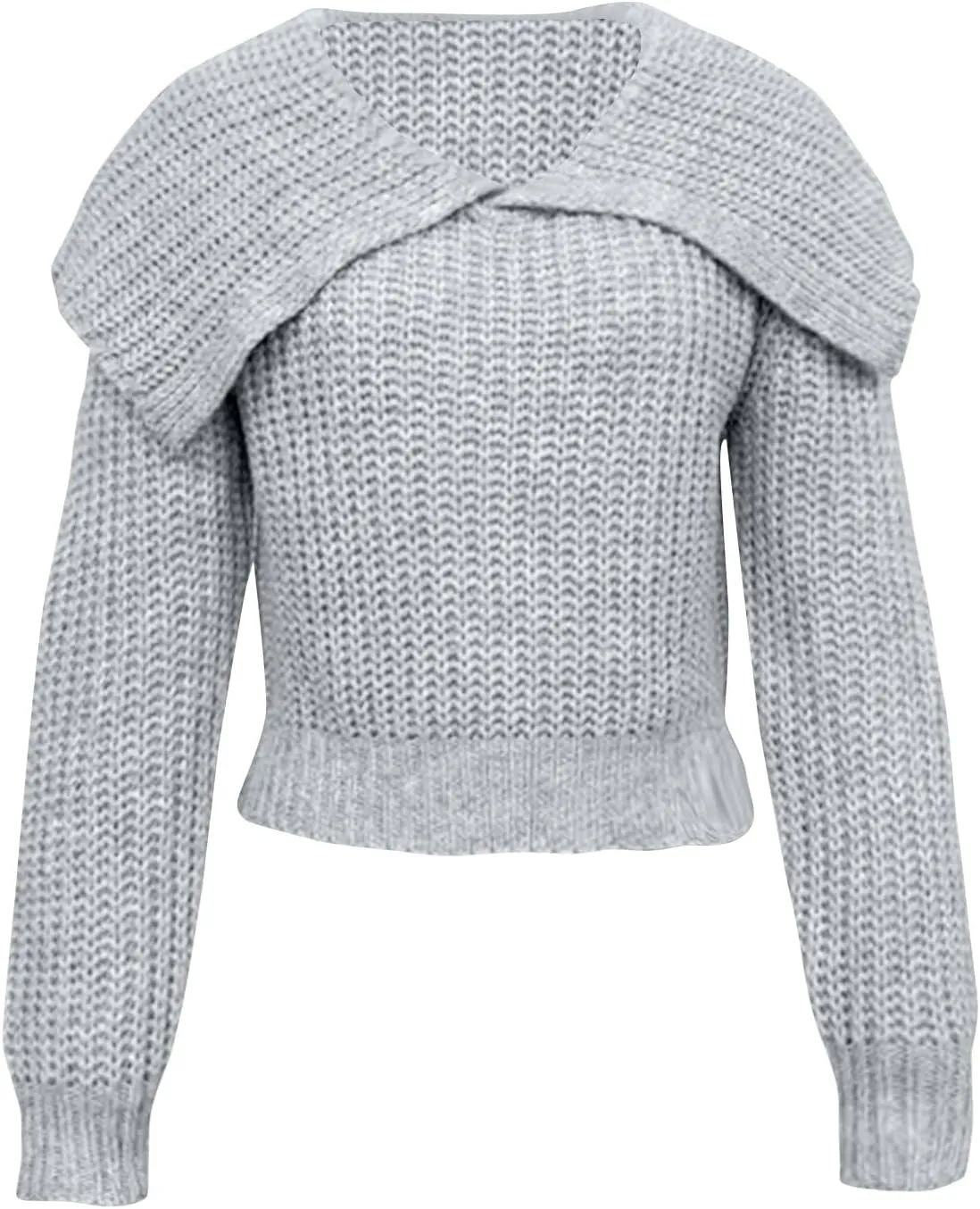 Womens Pullover Sweaters Cropped Lapel Collar V Neck Chunky Knitted Casual Slouchy Loose Jumper Tops Plus Size