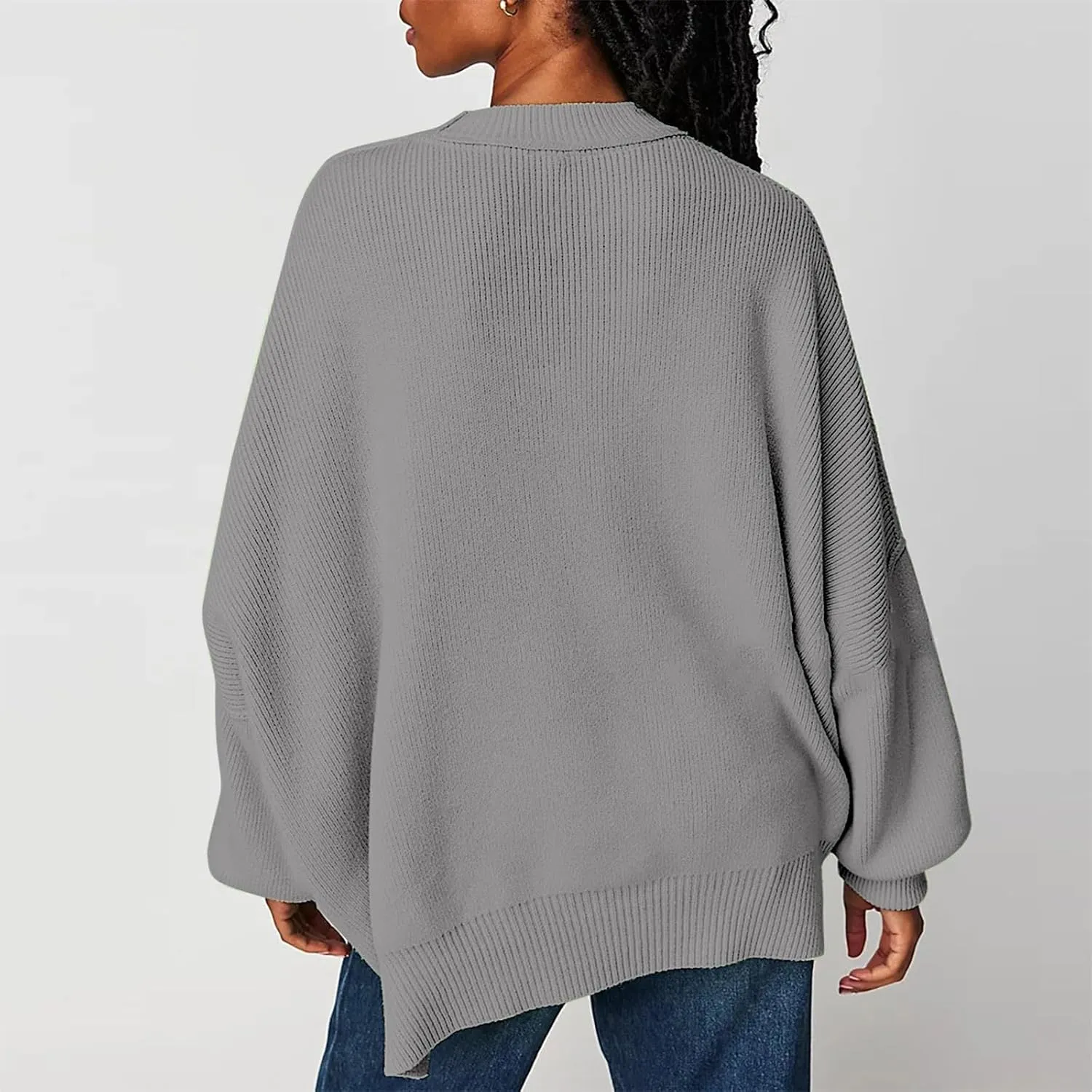 Women's Pullover Sweaters Solid Color Cable Knit Sweater Women Crew Neck Jumper Sweatshirt Batwing Tops for Women