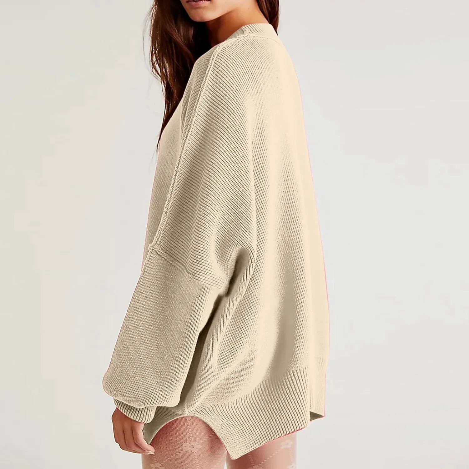 Women's Pullover Sweaters Solid Color Cable Knit Sweater Women Crew Neck Jumper Sweatshirt Batwing Tops for Women