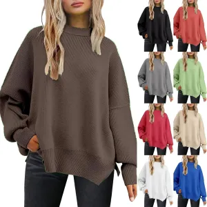 Women's Pullover Sweaters Solid Color Cable Knit Sweater Women Crew Neck Jumper Sweatshirt Batwing Tops for Women