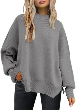 Women's Pullover Sweaters Solid Color Cable Knit Sweater Women Crew Neck Jumper Sweatshirt Batwing Tops for Women