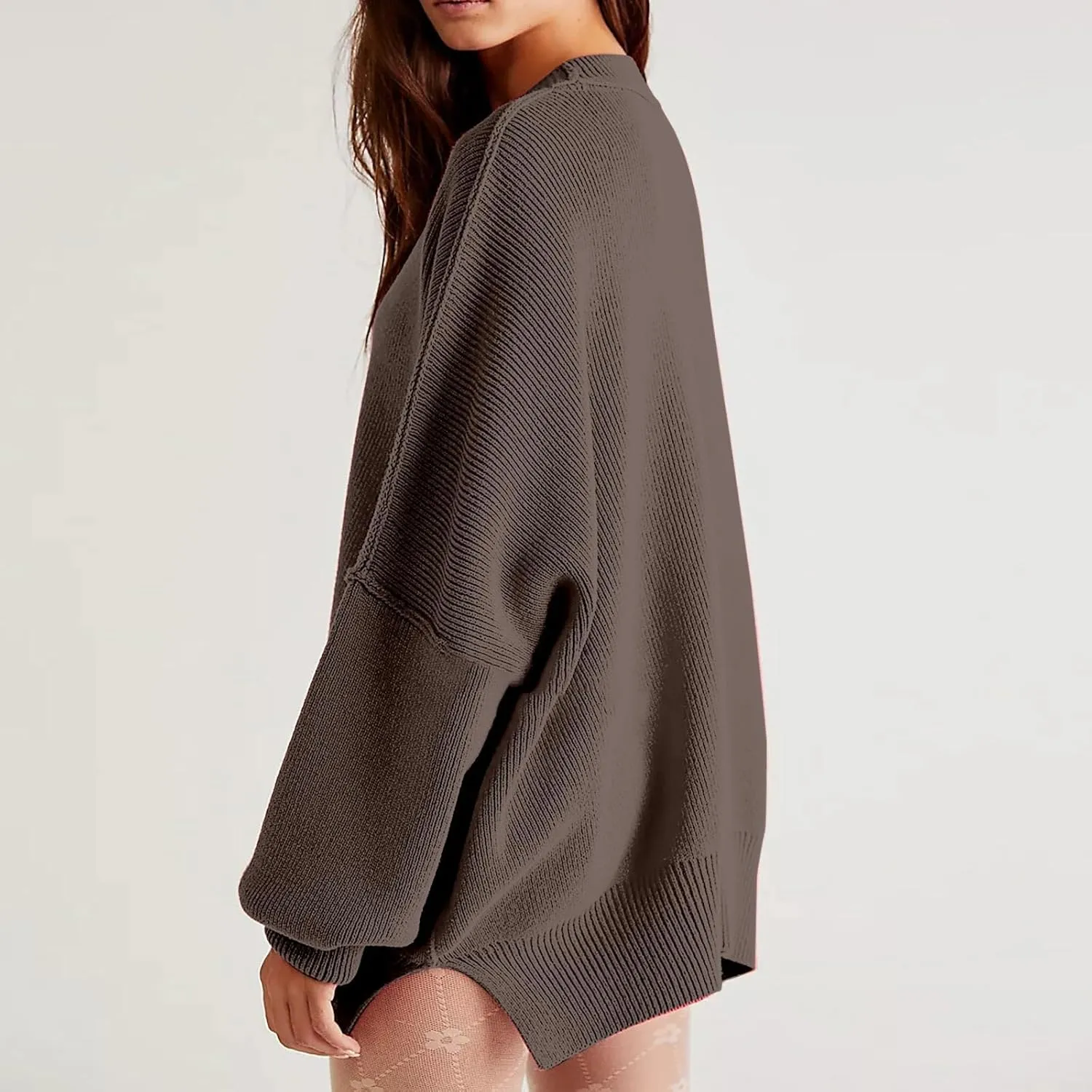 Women's Pullover Sweaters Solid Color Cable Knit Sweater Women Crew Neck Jumper Sweatshirt Batwing Tops for Women