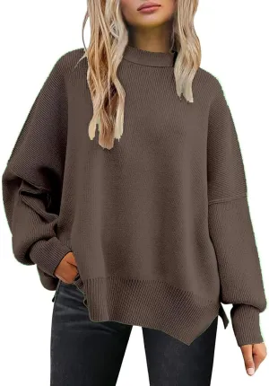 Women's Pullover Sweaters Solid Color Cable Knit Sweater Women Crew Neck Jumper Sweatshirt Batwing Tops for Women