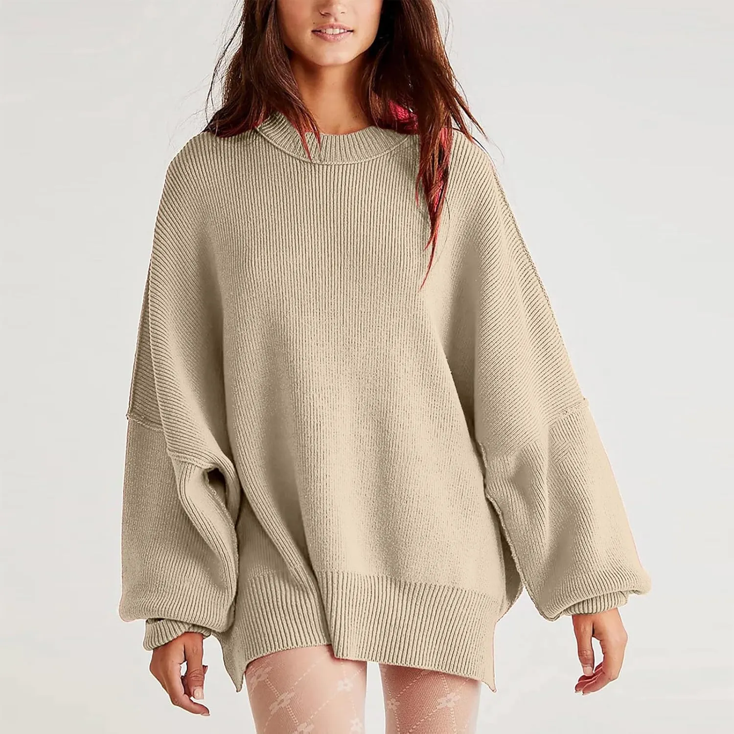 Women's Pullover Sweaters Solid Color Cable Knit Sweater Women Crew Neck Jumper Sweatshirt Batwing Tops for Women