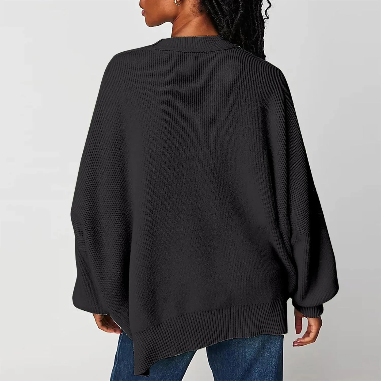 Women's Pullover Sweaters Solid Color Cable Knit Sweater Women Crew Neck Jumper Sweatshirt Batwing Tops for Women