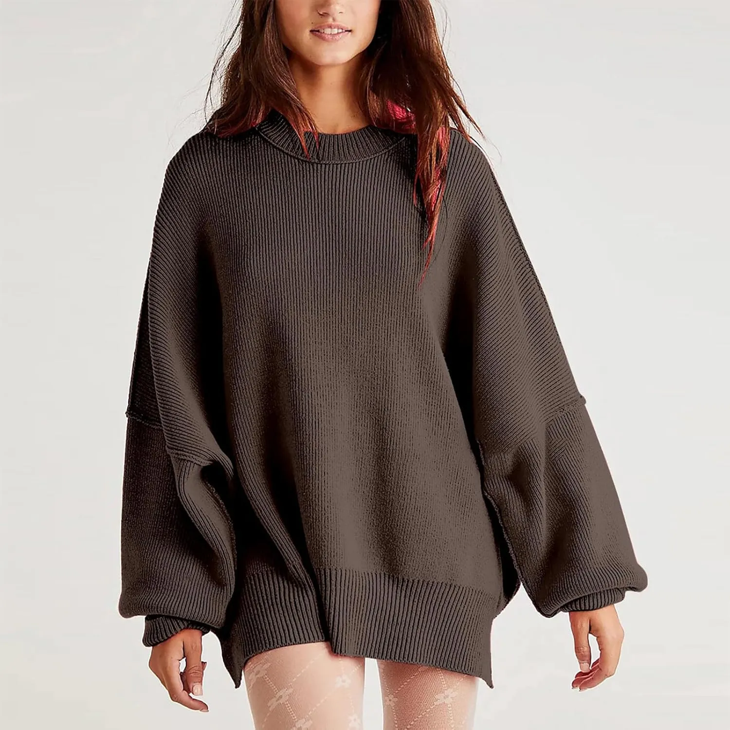 Women's Pullover Sweaters Solid Color Cable Knit Sweater Women Crew Neck Jumper Sweatshirt Batwing Tops for Women