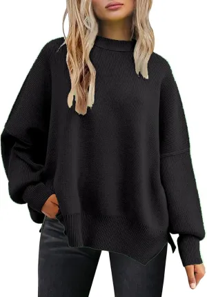 Women's Pullover Sweaters Solid Color Cable Knit Sweater Women Crew Neck Jumper Sweatshirt Batwing Tops for Women