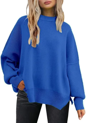 Women's Pullover Sweaters Solid Color Cable Knit Sweater Women Crew Neck Jumper Sweatshirt Batwing Tops for Women