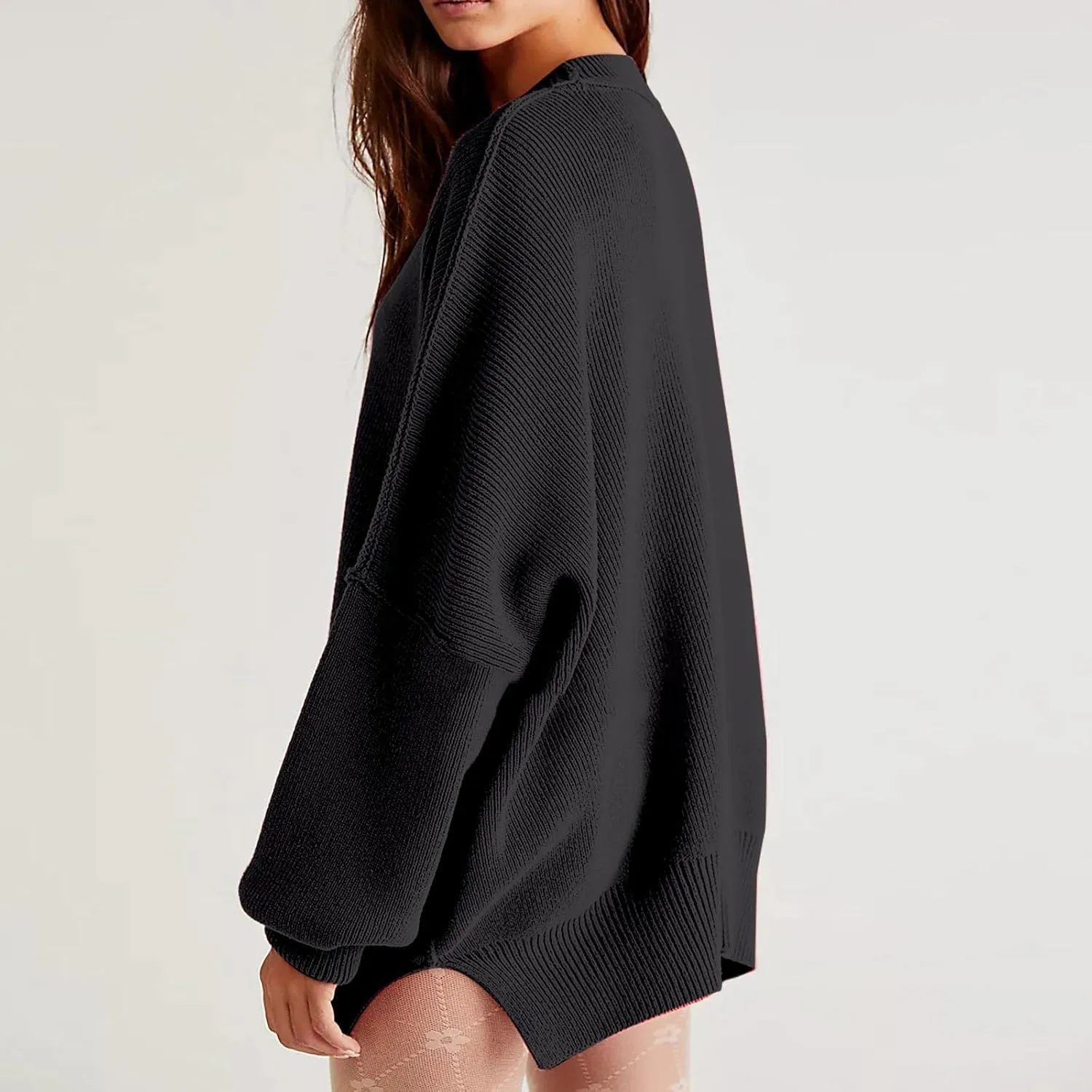 Women's Pullover Sweaters Solid Color Cable Knit Sweater Women Crew Neck Jumper Sweatshirt Batwing Tops for Women