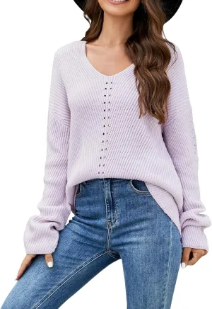 Womens Ribbed Knit Sweaters 2024 Oversized Fall Long Spilt Hem Tunic Pullover Tops Crew Neck Striped Jumper Tops