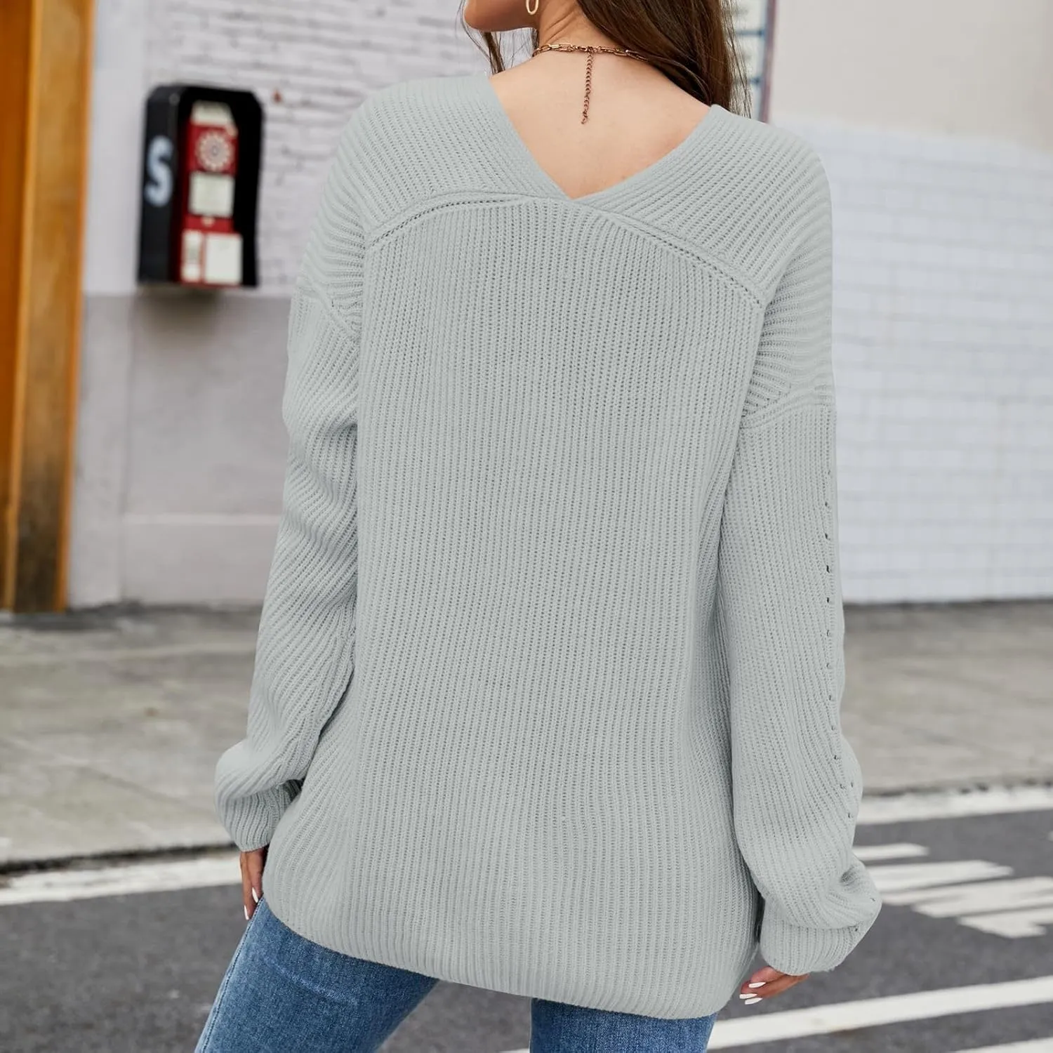 Womens Ribbed Knit Sweaters 2024 Oversized Fall Long Spilt Hem Tunic Pullover Tops Crew Neck Striped Jumper Tops
