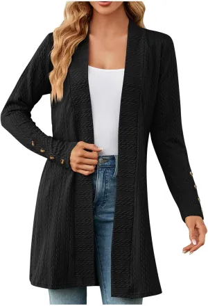Women's Ribbed Knitted Open Front Cardigan Sweaters Long Sleeve Lightweight Sweater Coat Winter Soft Comfy Sweater