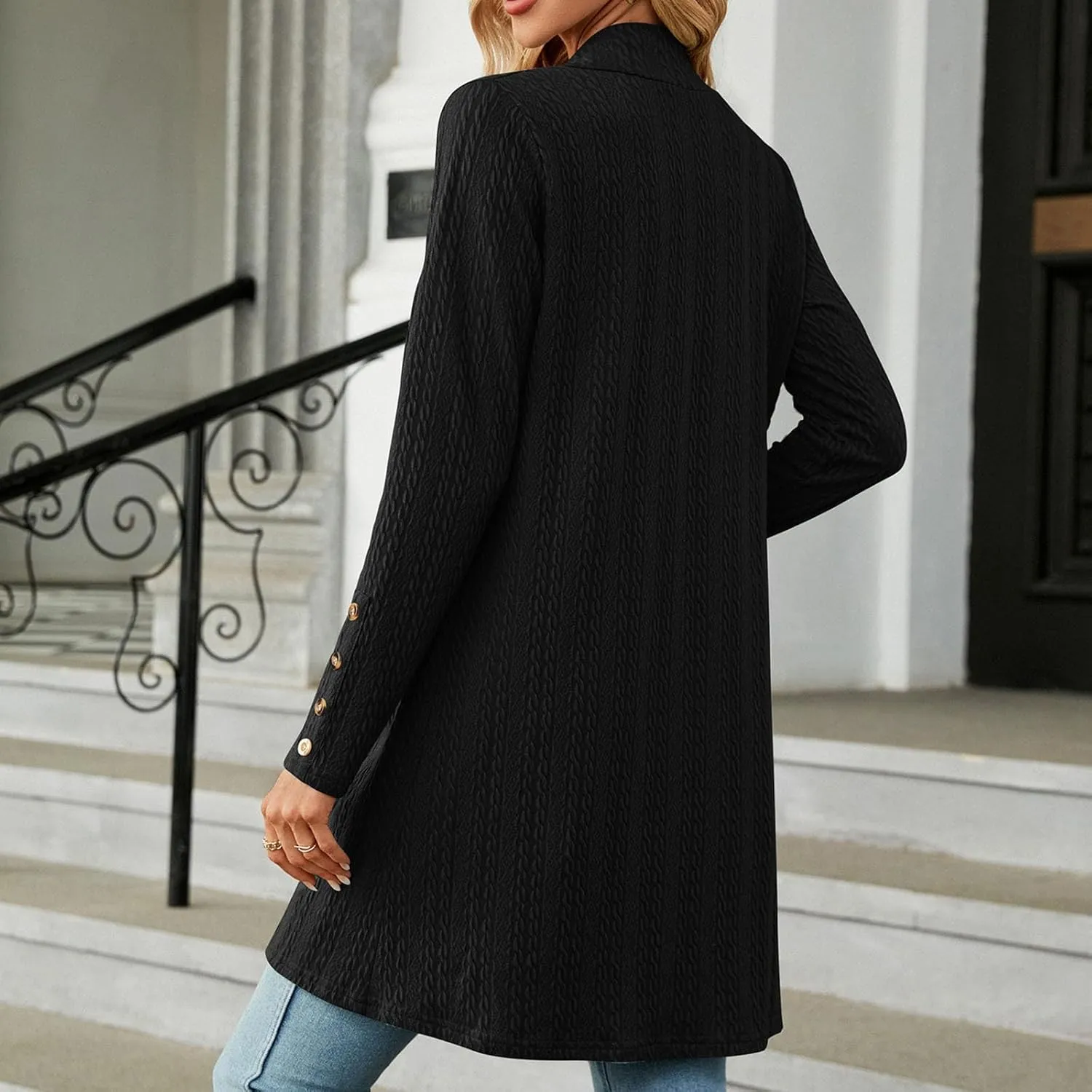 Women's Ribbed Knitted Open Front Cardigan Sweaters Long Sleeve Lightweight Sweater Coat Winter Soft Comfy Sweater