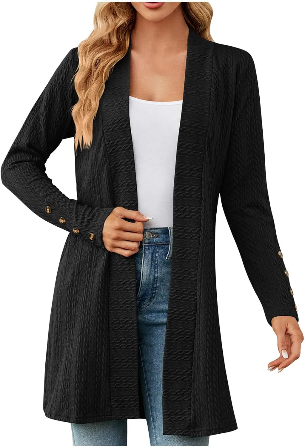 Women's Ribbed Knitted Open Front Cardigan Sweaters Long Sleeve Lightweight Sweater Coat Winter Soft Comfy Sweater