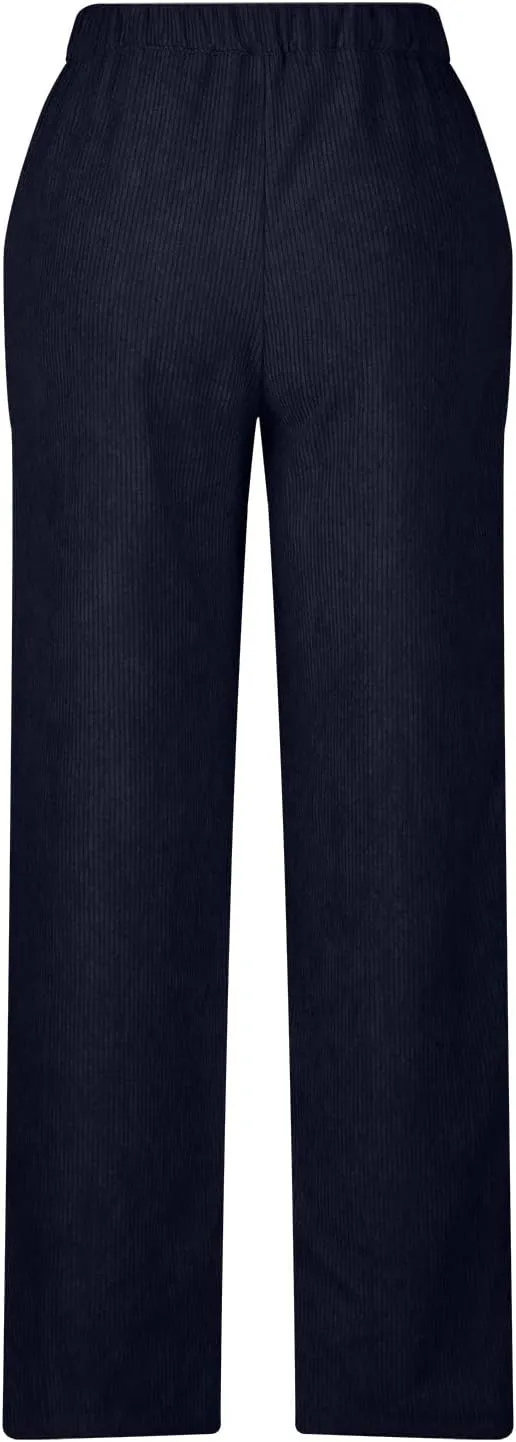 Womens Ribbed Velvet Casual Pants Stretchy Straight Leg Trousers Lounge Long Full Length Stretchy Slacks with Pockets