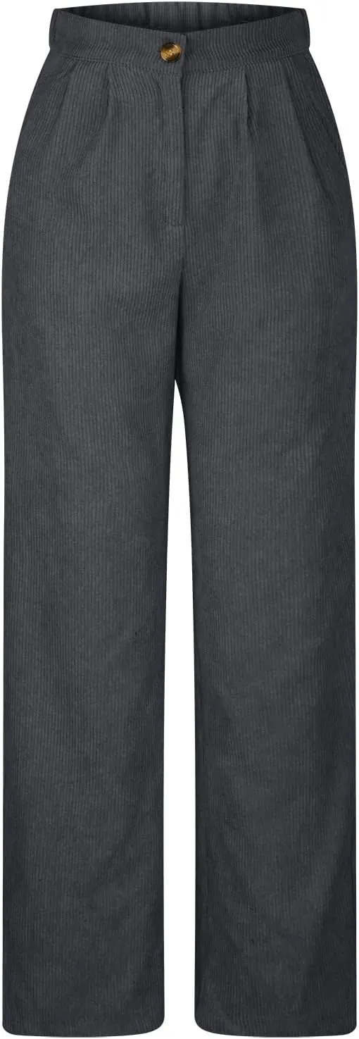 Womens Ribbed Velvet Casual Pants Stretchy Straight Leg Trousers Lounge Long Full Length Stretchy Slacks with Pockets