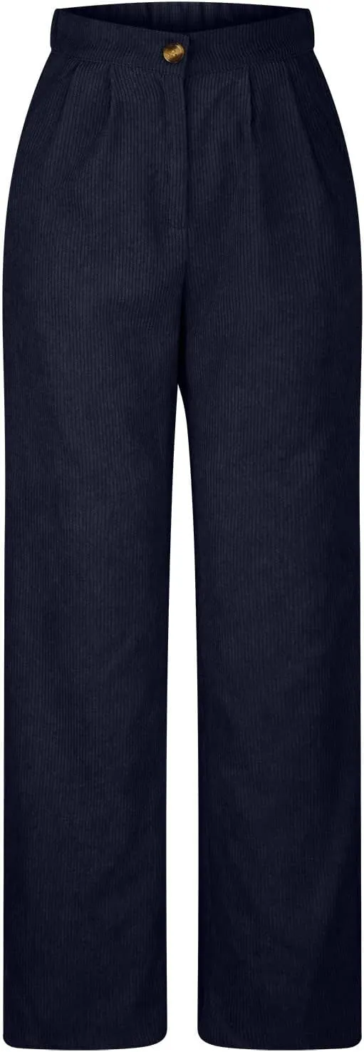 Womens Ribbed Velvet Casual Pants Stretchy Straight Leg Trousers Lounge Long Full Length Stretchy Slacks with Pockets