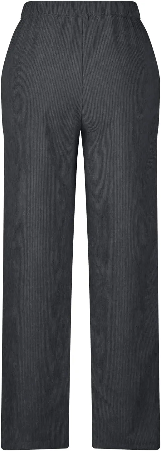 Womens Ribbed Velvet Casual Pants Stretchy Straight Leg Trousers Lounge Long Full Length Stretchy Slacks with Pockets