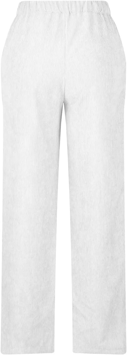 Womens Ribbed Velvet Casual Pants Stretchy Straight Leg Trousers Lounge Long Full Length Stretchy Slacks with Pockets