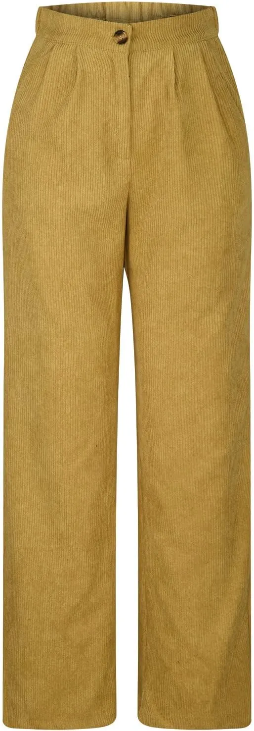 Womens Ribbed Velvet Casual Pants Stretchy Straight Leg Trousers Lounge Long Full Length Stretchy Slacks with Pockets