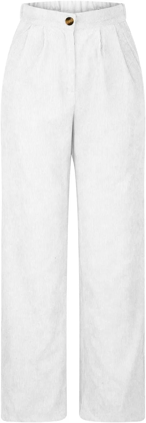 Womens Ribbed Velvet Casual Pants Stretchy Straight Leg Trousers Lounge Long Full Length Stretchy Slacks with Pockets