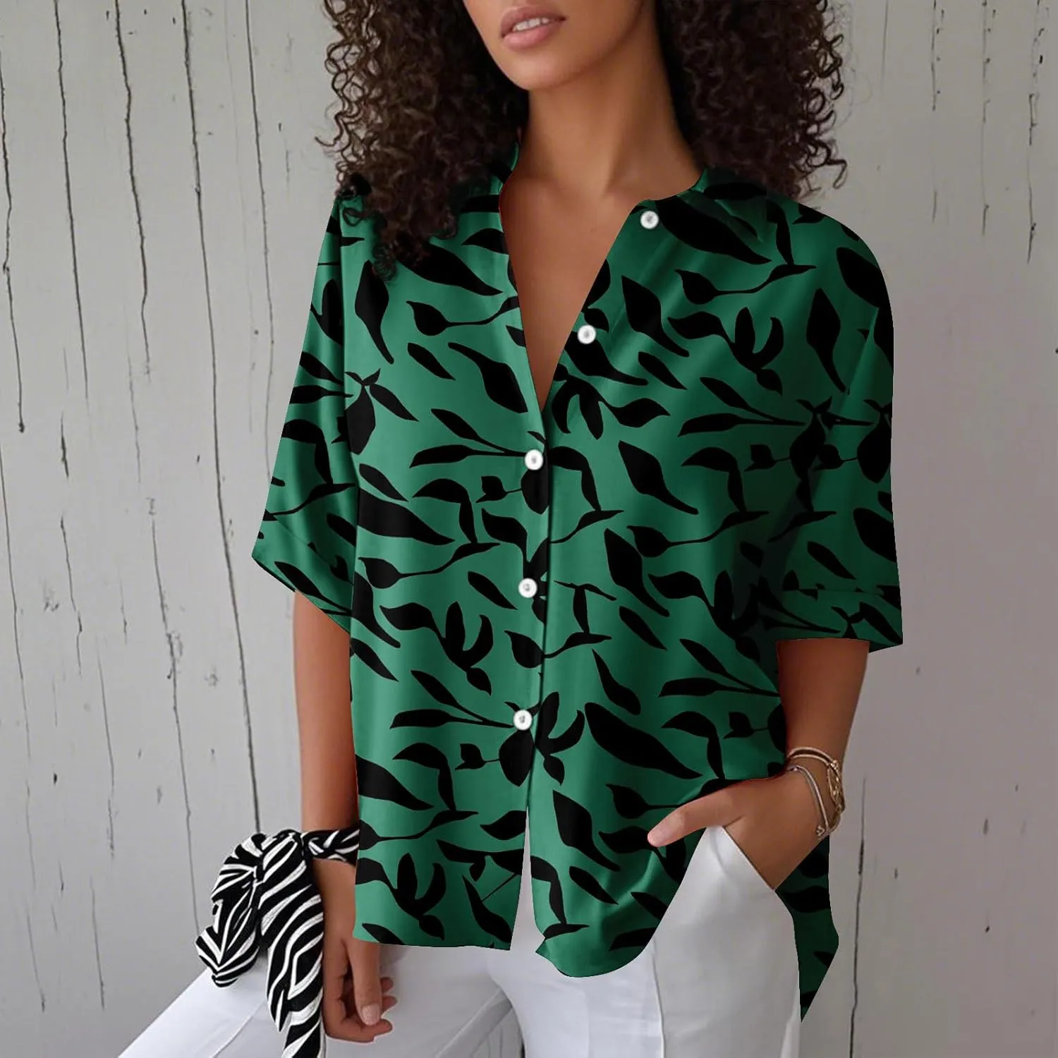 Womens Shirts Short Sleeve Trendy Button Down Blouse Summer Casual Linen Cute Shirts Floral Print V Neck Tops Collared